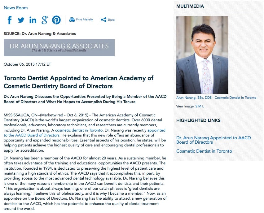 aacd,cosmetic,dentist,dental accreditation,dr arun narang,toronto,mississauga